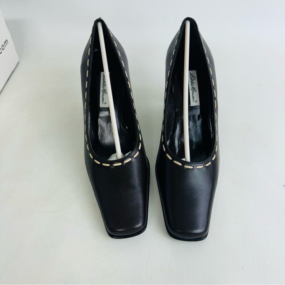 Eddie Bauer Pumps Heels‎ Dark Brown Leather Squared Toe Slip On Shoes Size 7M - Picture 5 of 12